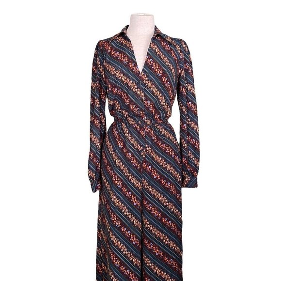 Modcloth Everything & More Jumpsuit Floral Stripe Wide Leg Retro 70's Teal Blue - Picture 3 of 10